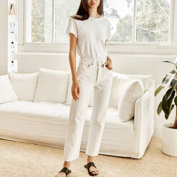 RE/DONE 70s Comfort Stretch High Rise Stovepipe Jeans in Vintage White size 27 - Picture 2 of 9